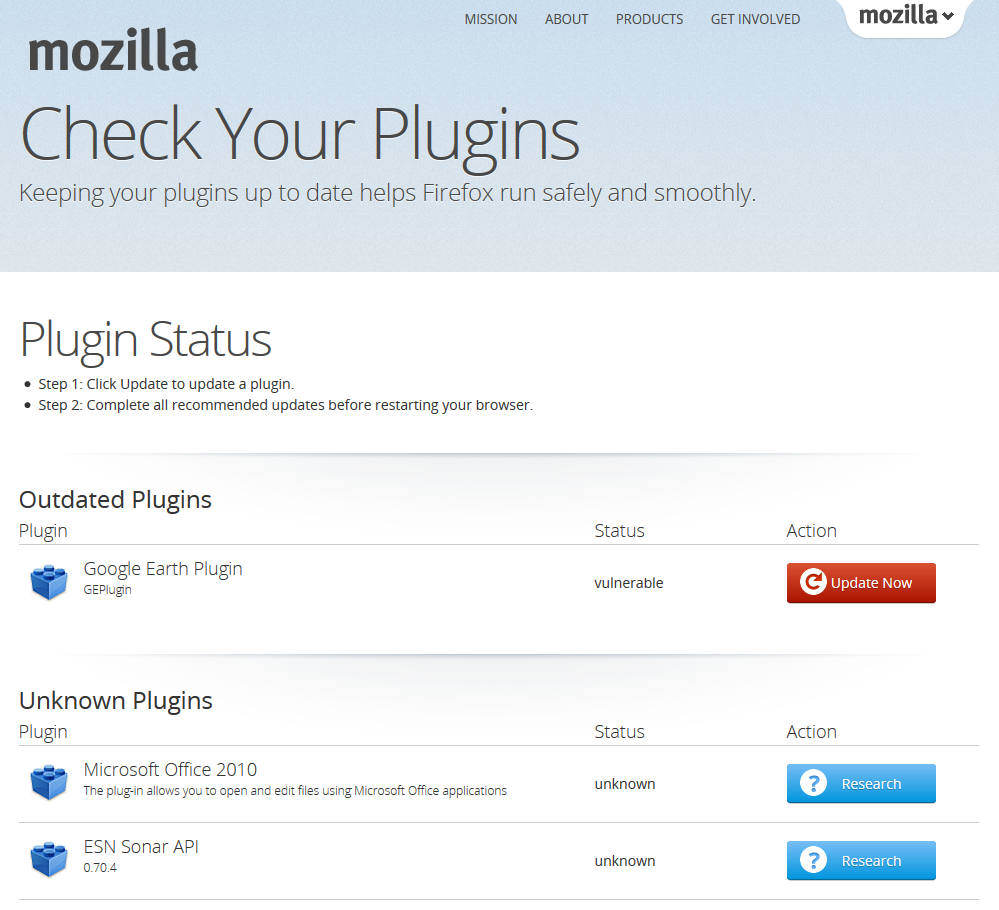 Plugins check firefox In the case of Firefox, you can access the list of plugins by going to Tools, Add-ons, and then selecting Plugins on the left side of the screen. Again, you will see a long list of plugins that.