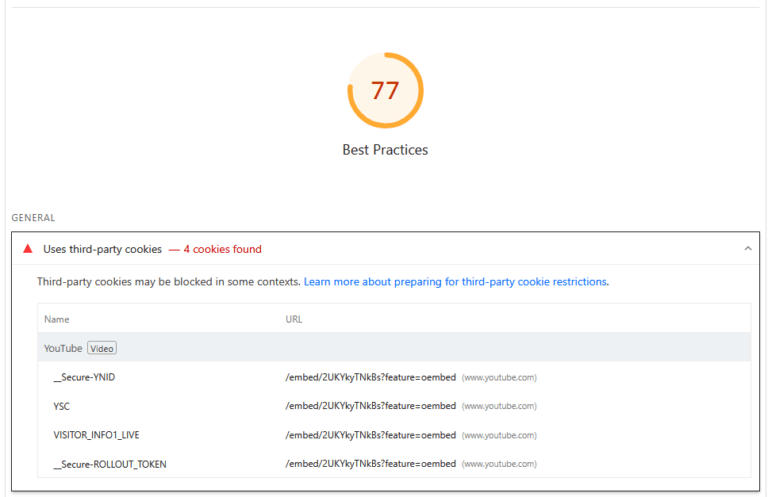 PageSpeed Insights YouTube Embed Issue